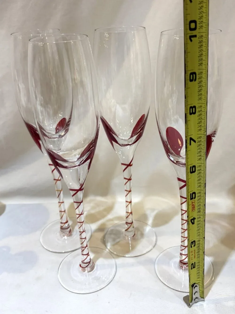 Set Of 4 Pier 1 One Red Swirled Stem Tear Drop Champagne Flute Wine Glass